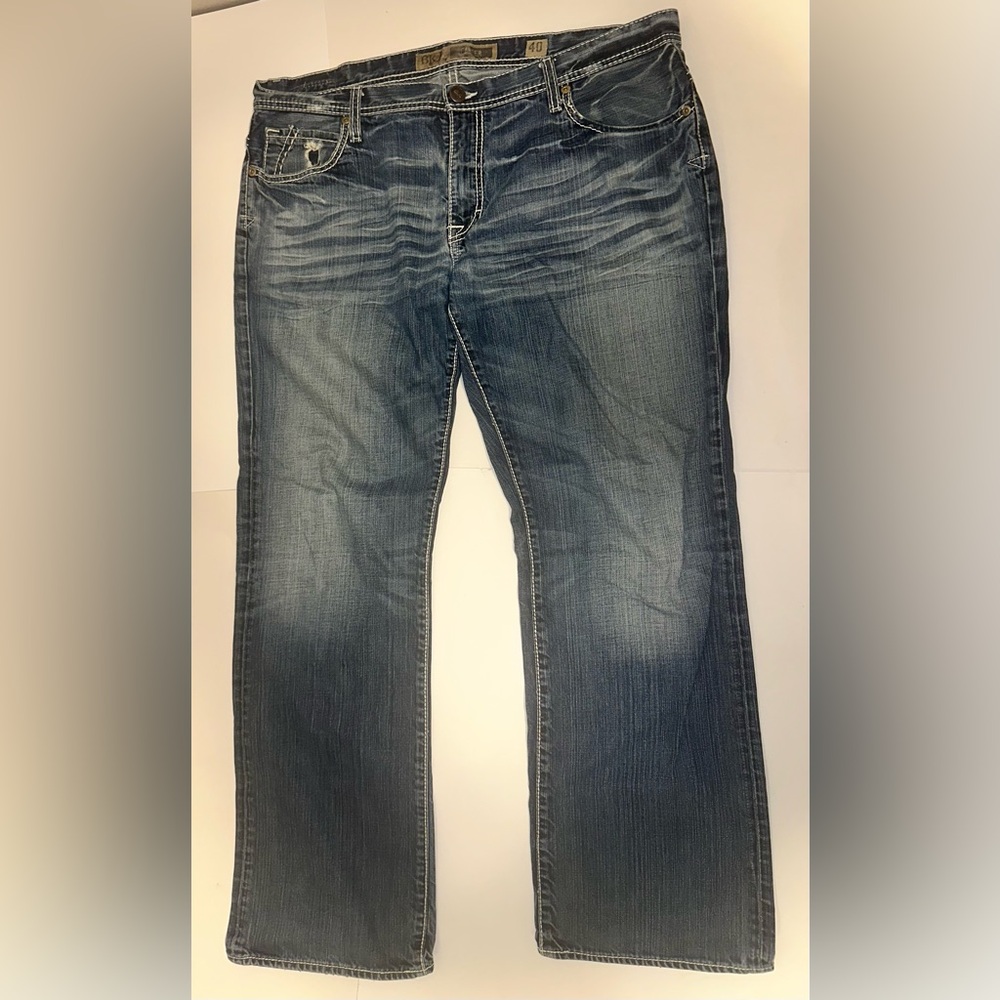 BKE Buckle Jeans Mens Carter 40x34 Straight Stretch Distressed Embroidered Denim